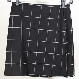 H&M Black White Windowpane Plaid Faux Wrap Mini Skirt Gold Zip NWT Size 0